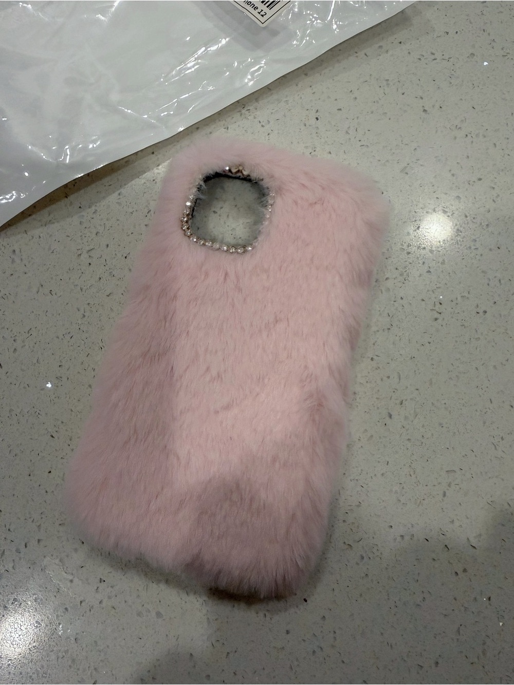 Pink Faux Fur Rhinestone iPhone 12 Case